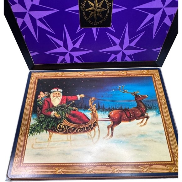 Christopher Radko Home for the Holiday Santa Placemat  Set Cork Back W/ Box - No - Picture 2 of 6